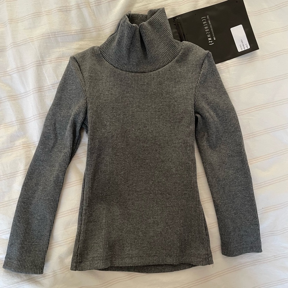Caroline Bosmans Mid Grey Ribbed Turtleneck